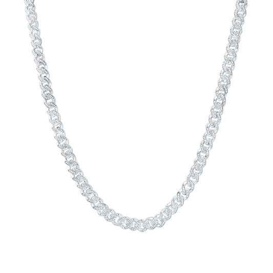 Sterling Silver 3 1/2 Cttw Diamond 8.00mm Cuban Men's Chain, Length: 22 Inch