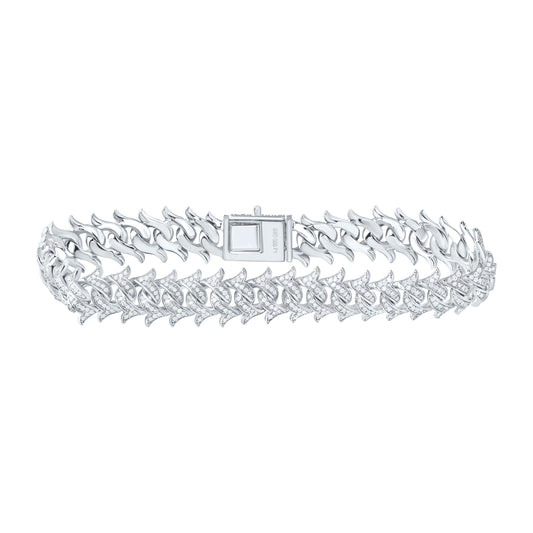 Sterling Silver 2 7/8 Cttw Diamond 8mm Cuban Men's Bracelet, Length: 8 Inch