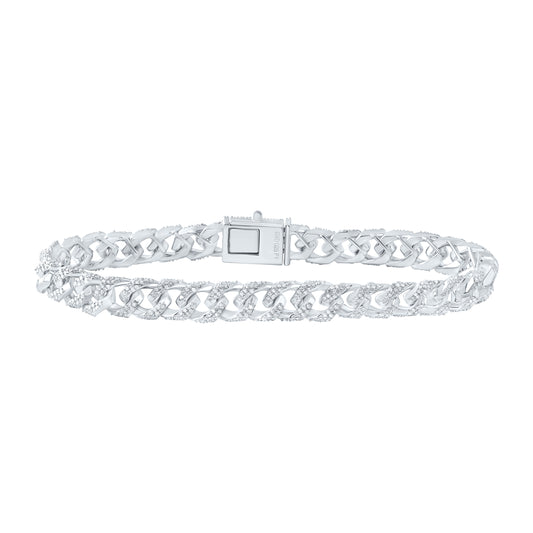 Sterling Silver 3 Cttw Diamond 8mm Cuban Men's Bracelet, Length: 8 Inch