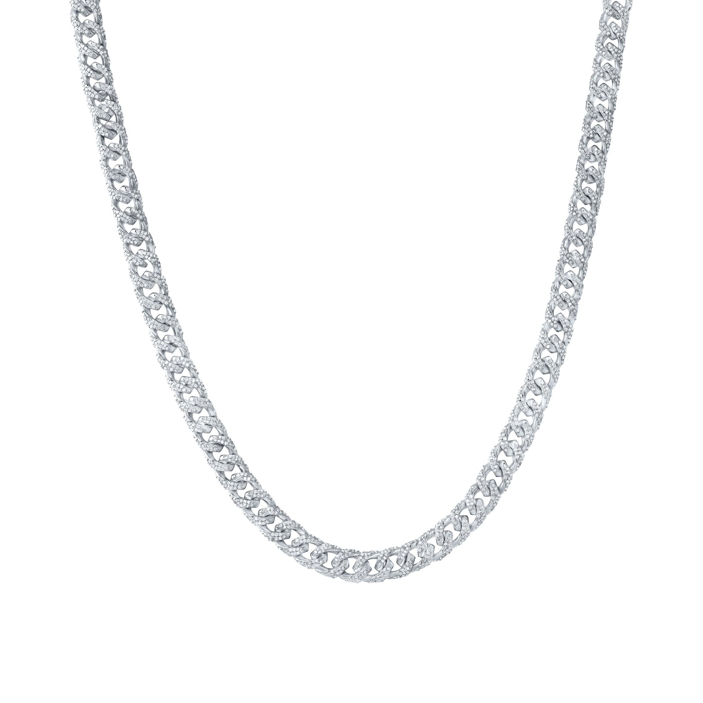 Sterling Silver 7 7/8 Cttw Diamond 8mm Cuban Men's Chain, Length: 22 Inch