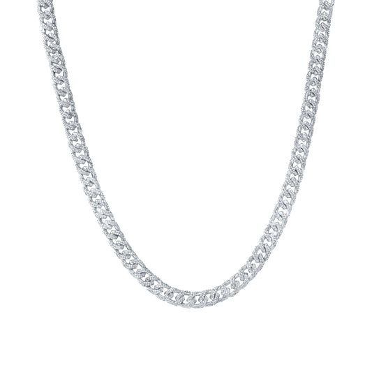 Sterling Silver 7 7/8 Cttw Diamond 8mm Cuban Men's Chain, Length: 22 Inch