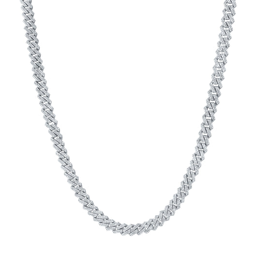 Sterling Silver 8 1/5 Cttw Diamond 8.00mm Cuban Men's Chain, Length: 22 Inch