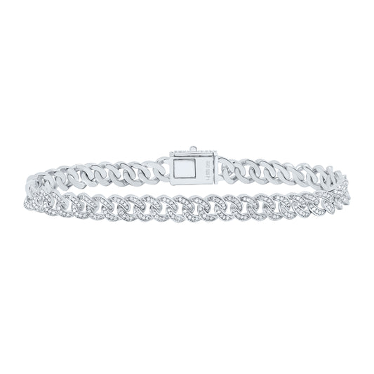 Sterling Silver 2 1/5 Cttw Diamond 8.00mm Cuban Men's Bracelet, Length: 8 Inch