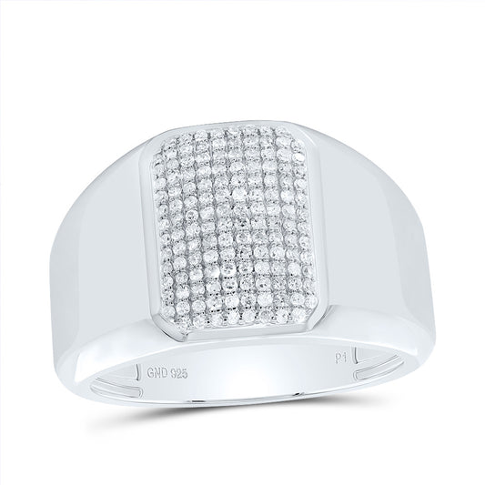 Sterling Silver 1/2 Cttw Diamond Octagon Men's Ring, Men Size: 8-12