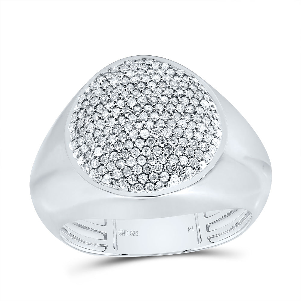 Sterling Silver 5/8 Cttw Diamond Oval Men's Ring, Men Size: 8-12