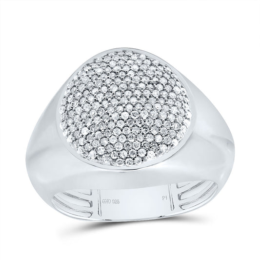 Sterling Silver 5/8 Cttw Diamond Oval Men's Ring, Men Size: 8-12