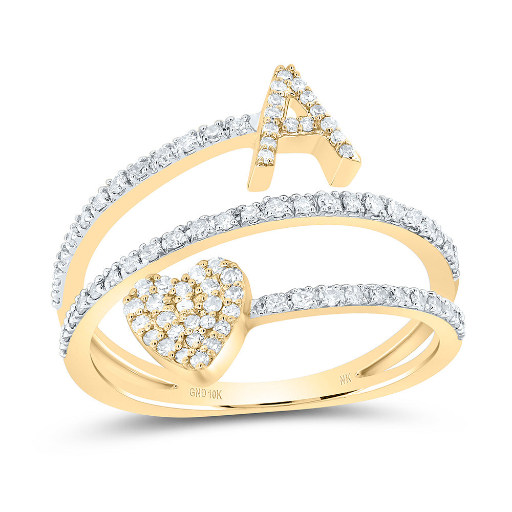 10kt Yellow Gold Natural Diamond Initial Heart Ladies Wedding Engagement Anniversary Ring