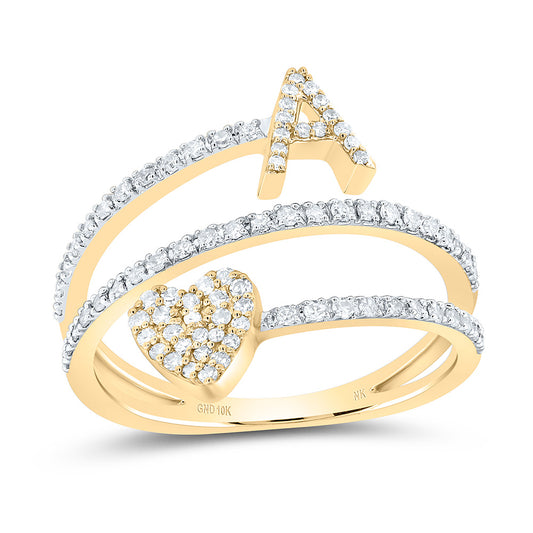10kt Yellow Gold Natural Diamond Initial Heart Ladies Wedding Engagement Anniversary Ring