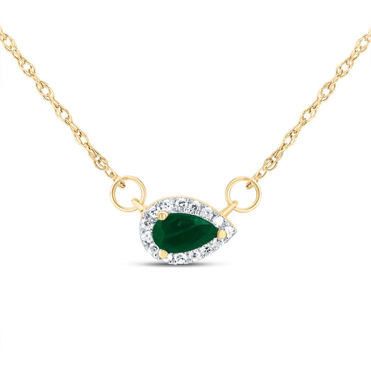 14kt Yellow Gold 1/20 Cttw Diamond 5x3mm Pear Emerald Natural Gem Pear Necklace, Length: 18 Inch