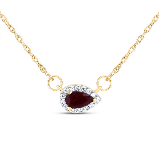 14kt Yellow Gold 1/20 Cttw Diamond 5x3mm Pear Ruby Natural Gem Pear Necklace, Length: 18 Inch