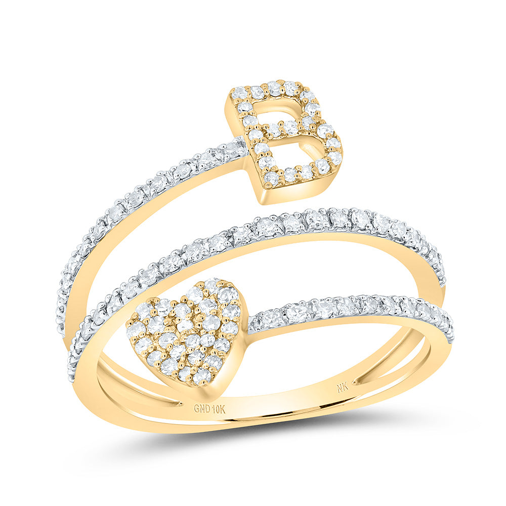 10kt Yellow Gold Natural Diamond Initial Heart Ladies Wedding Engagement Anniversary Ring