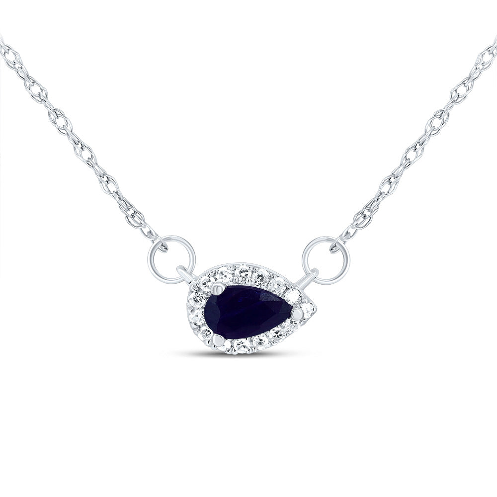 14kt White Gold 1/20 Cttw Diamond 5x3mm Pear Blue Sapphire Natural Gem Pear Necklace, Length: 18 Inch