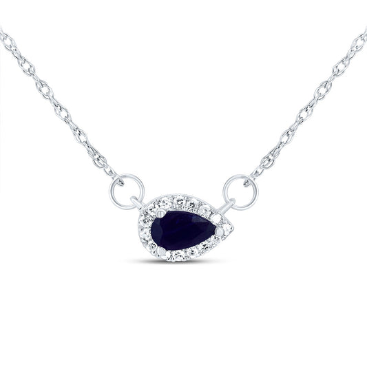 14kt White Gold 1/20 Cttw Diamond 5x3mm Pear Blue Sapphire Natural Gem Pear Necklace, Length: 18 Inch