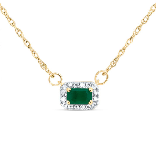14K Yellow Gold 1/20Ctw Natural Diamond Cn 5X3Mm Emerald Natural Gem Emerald Necklace (18 Inch)