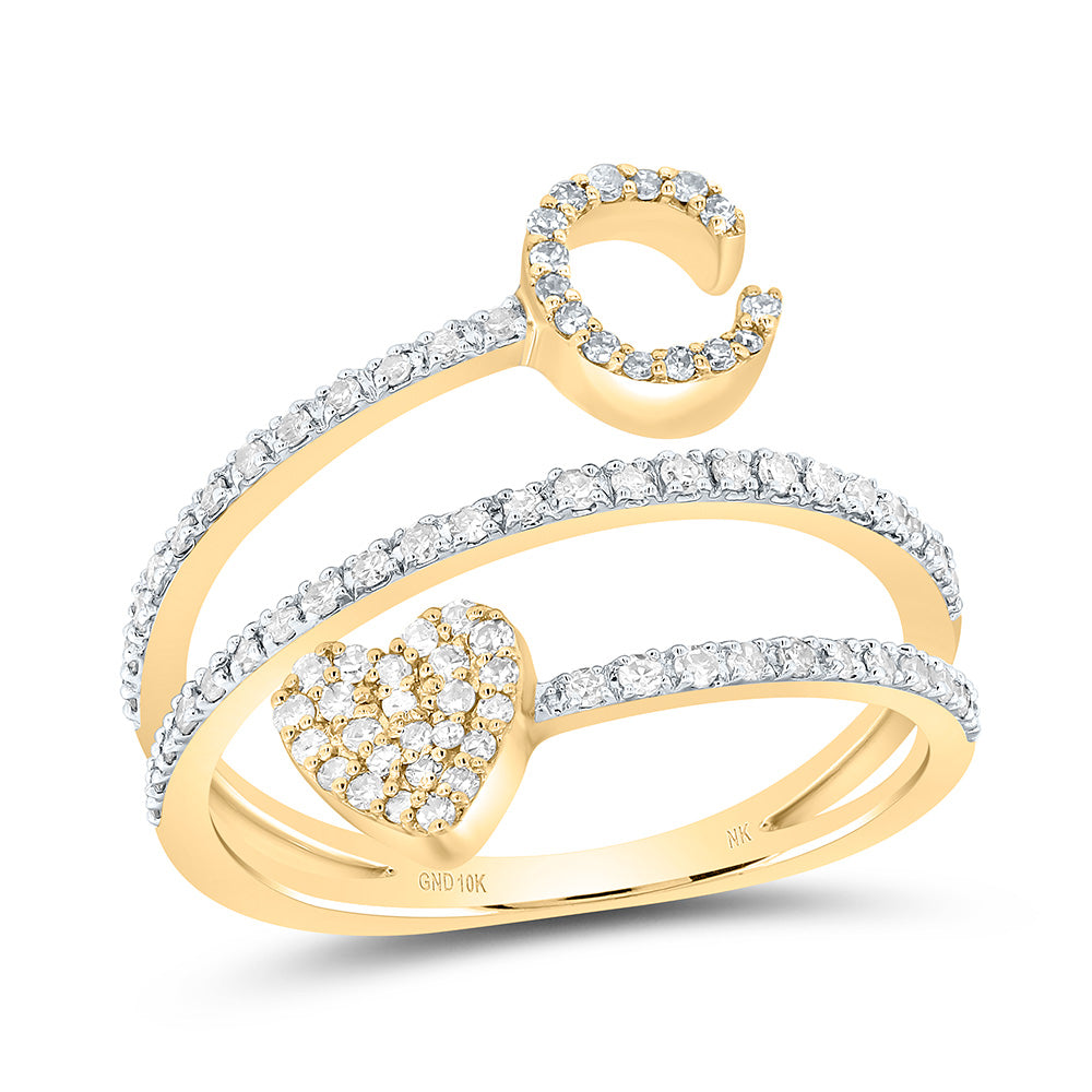 10kt Yellow Gold Natural Diamond Initial Heart Ladies Wedding Engagement Anniversary Ring