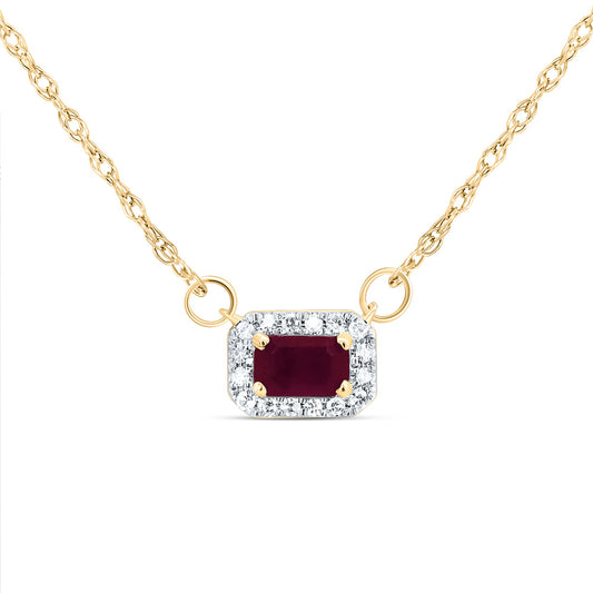14kt Yellow Gold 1/20 Cttw Diamond 5x3mm Emerald Ruby Natural Gem Emerald Necklace, Length: 18 Inch