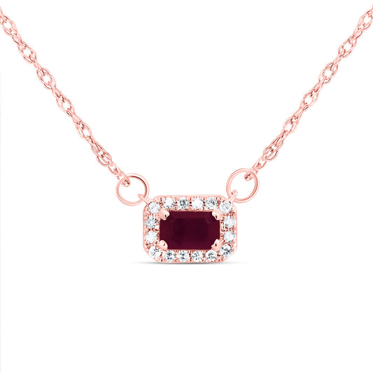 14kt Rose Gold 1/20 Cttw Diamond 5x3mm Emerald Ruby Natural Gem Emerald Necklace, Length: 18 Inch