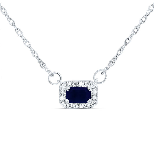 14kt White Gold 1/20 Cttw Diamond 5x3mm Emerald Blue Sapphire Natural Gem Emerald Necklace, Length: 18 Inch