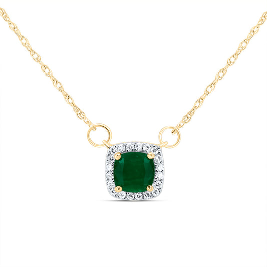 14kt Yellow Gold 1/12 Cttw Diamond 5x5mm Cushion Emerald Natural Gem Cushion Necklace, Length: 18 Inch