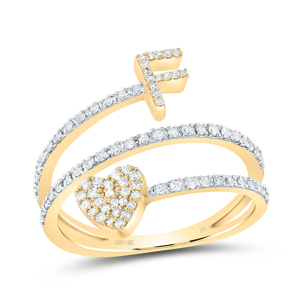 10kt Yellow Gold Natural Diamond Initial Heart Ladies Wedding Engagement Anniversary Ring