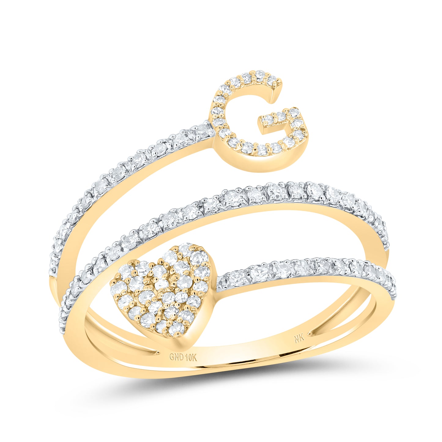10kt Yellow Gold Natural Diamond Initial Heart Ladies Wedding Engagement Anniversary Ring