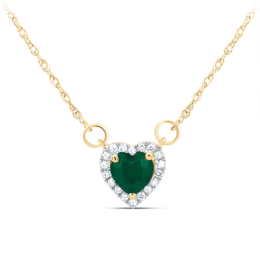 14kt Yellow Gold 1/12 Cttw Natural Diamond 5x5mm  Heart Emerald Natural Gem Heart Necklace, Length: 18 Inch