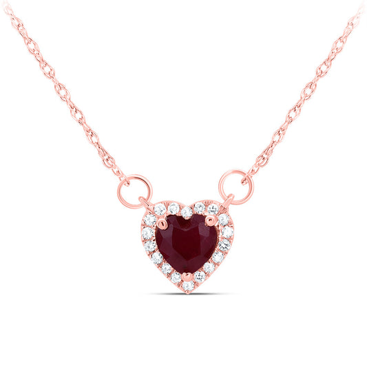 14kt Rose Gold 1/12 Cttw Natural Diamond 5x5mm Hs Ruby Natural Gem Heart Necklace, Length: 18 Inch