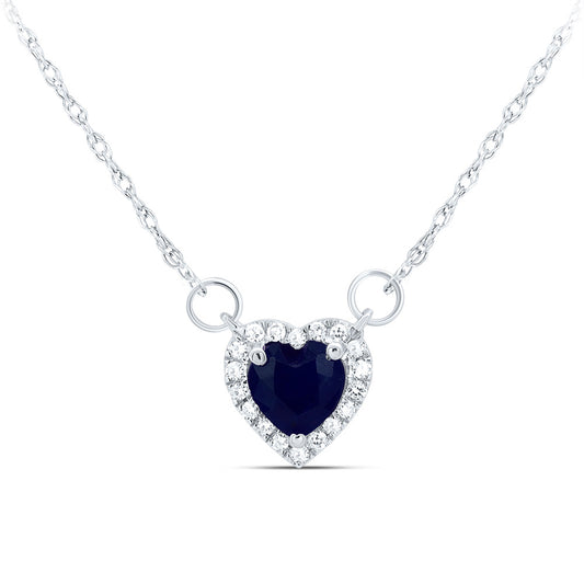 14kt White Gold 1/12 Cttw Natural Diamond 5x5mm Hs Blue Sapphire Natural Gem Heart Necklace, Length: 18 Inch