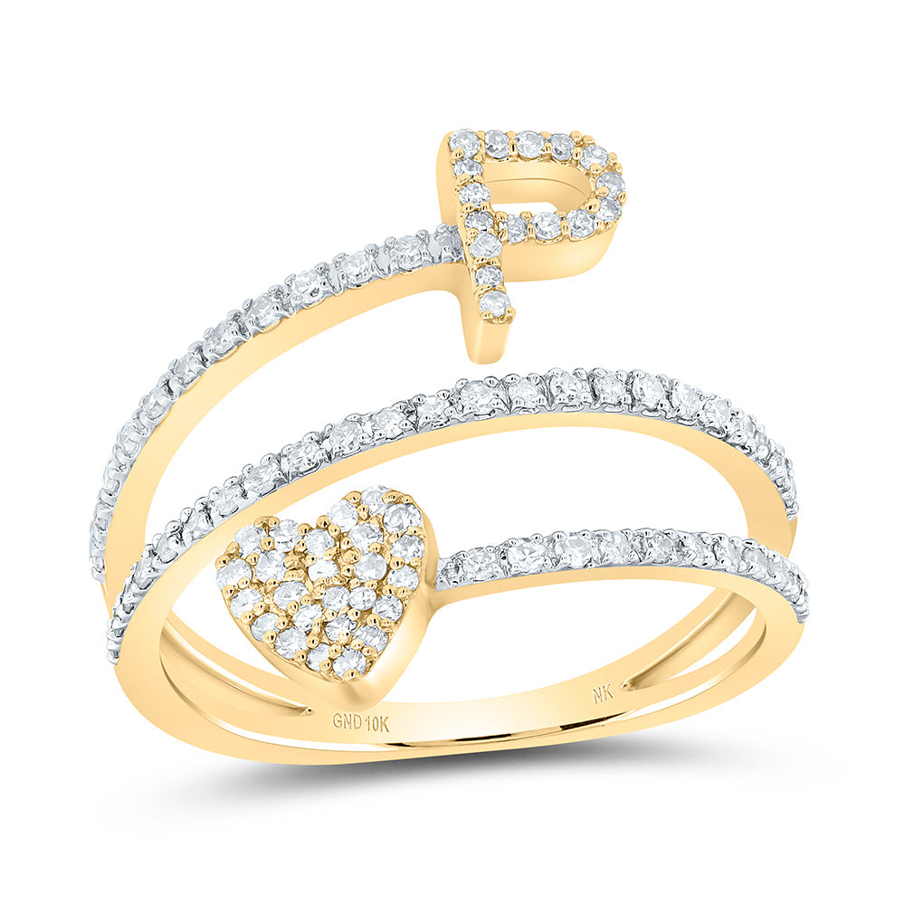 10kt Yellow Gold Natural Diamond Initial Heart Ladies Wedding Engagement Anniversary Ring
