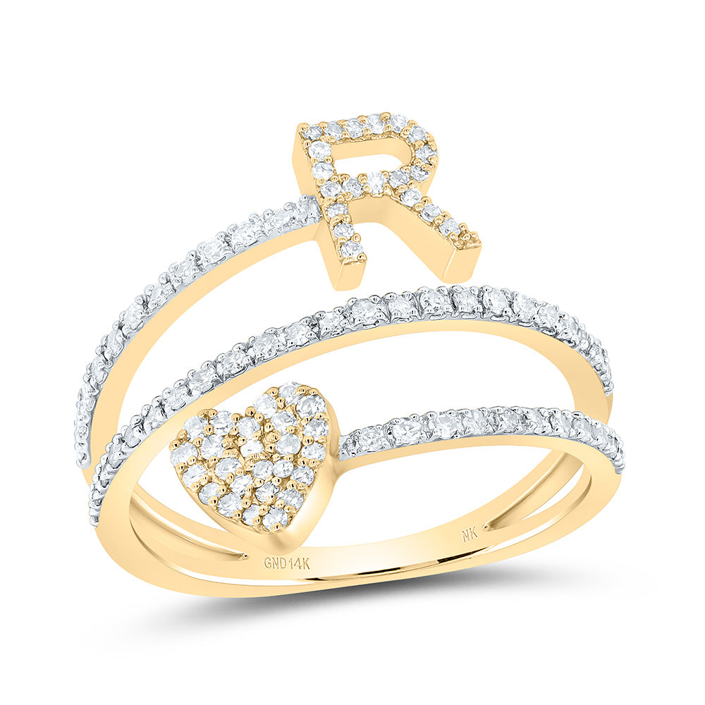 14kt Yellow Gold Natural Diamond Initial Heart Ladies Wedding Engagement Anniversary Ring