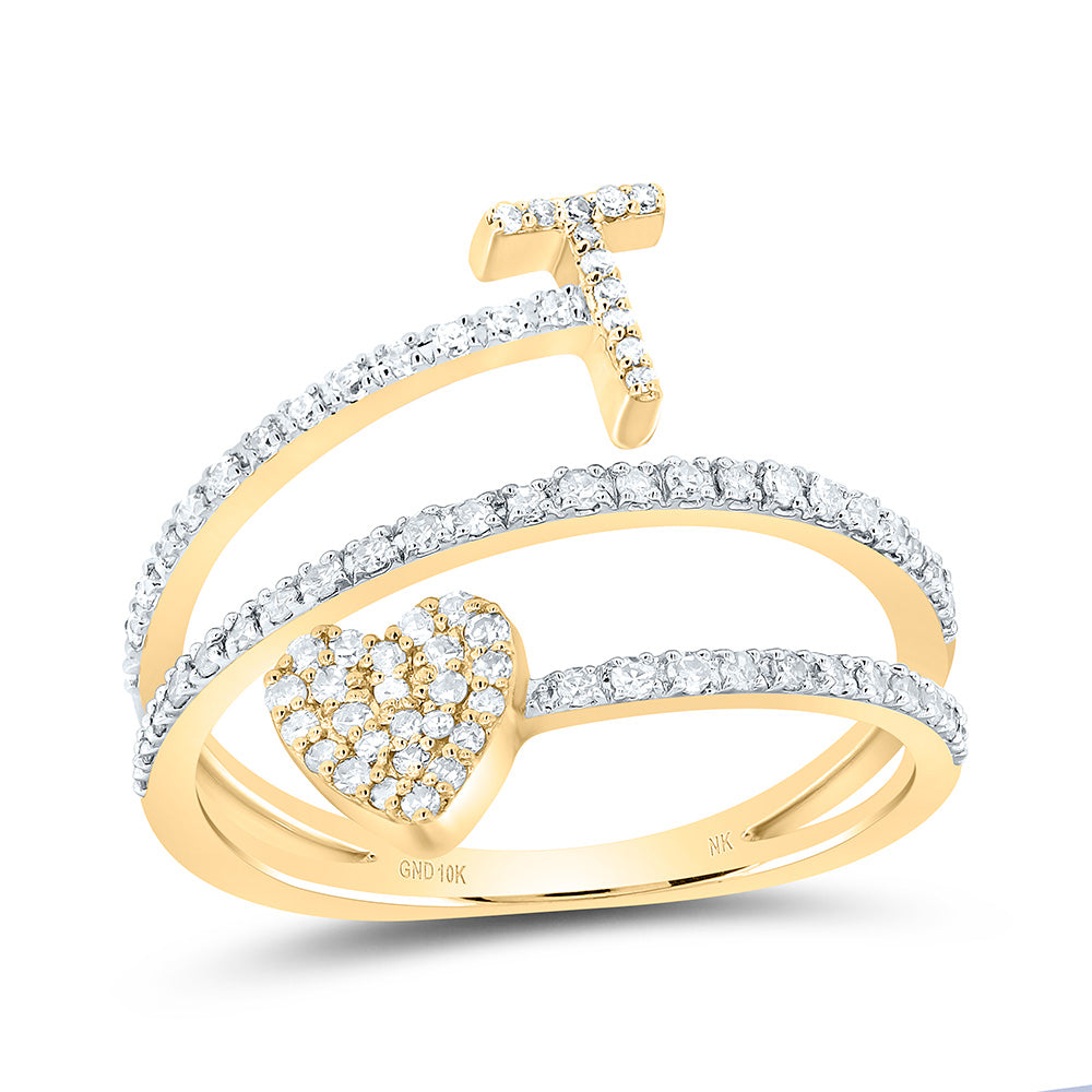 10kt Yellow Gold Natural Diamond Initial Heart Ladies Wedding Engagement Anniversary Ring