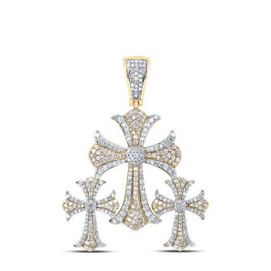 10kt Yellow Gold 1 1/2 Cttw Diamond Three Cross Men's Charm