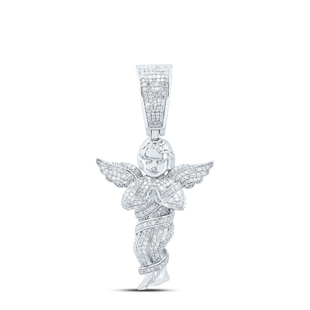 Sterling Silver 1 3/8 Cttw Diamond Angel Men's Charm