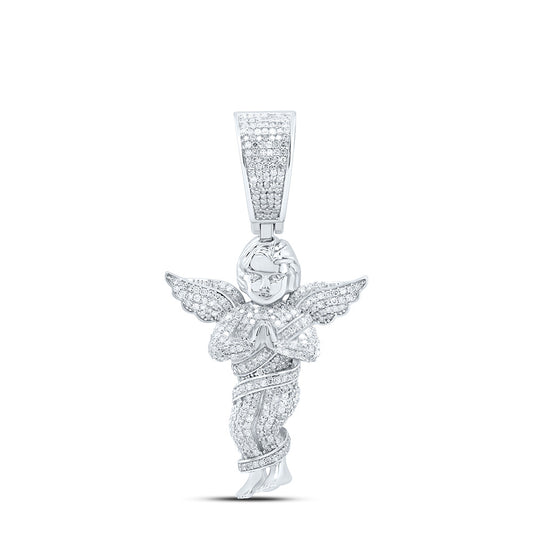 Sterling Silver 1 3/8 Cttw Diamond Angel Men's Charm