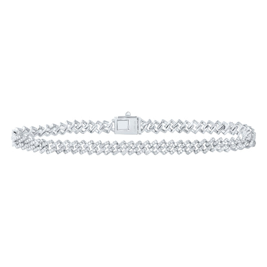Sterling Silver 2 1/3 Cttw Diamond 6mm Cuban Men's Bracelet, Length: 8 Inch