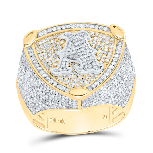 10k Yellow White Gold Diamond Initial Men's Ring