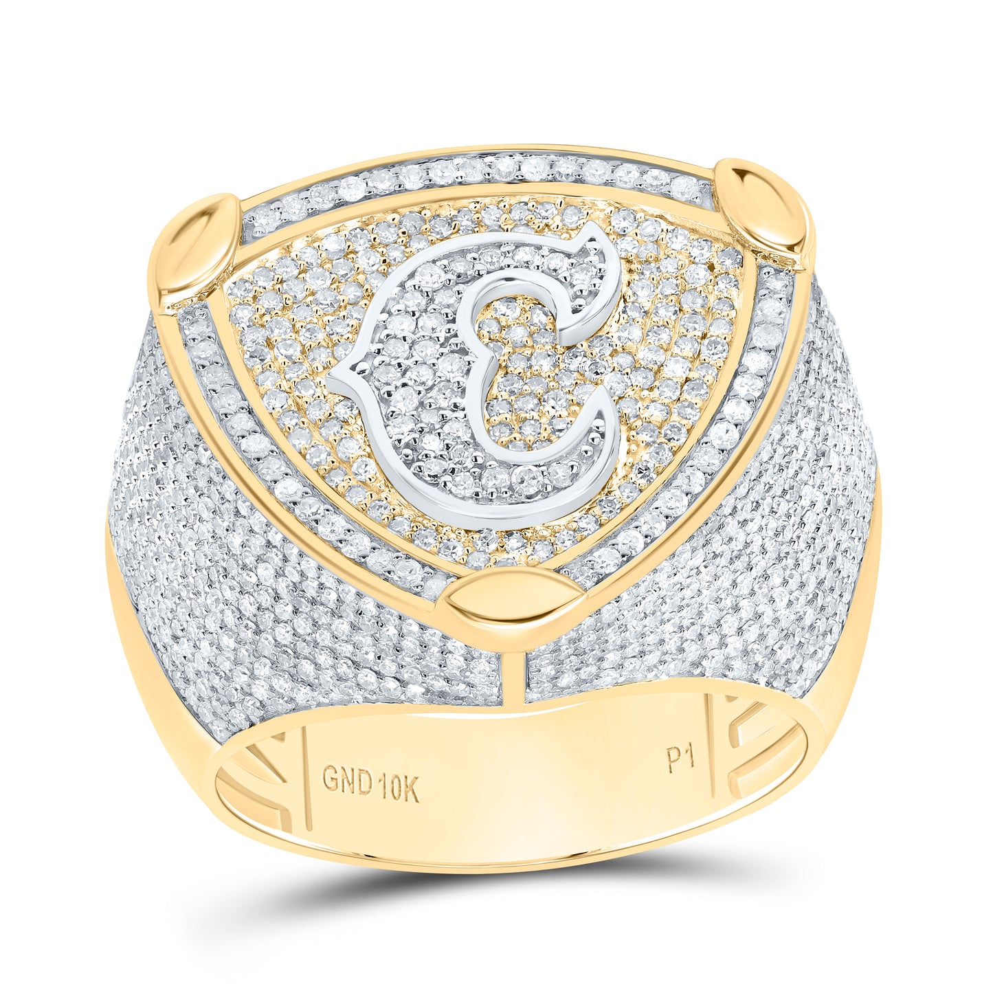 10k Yellow White Gold Diamond Initial Men's Ring