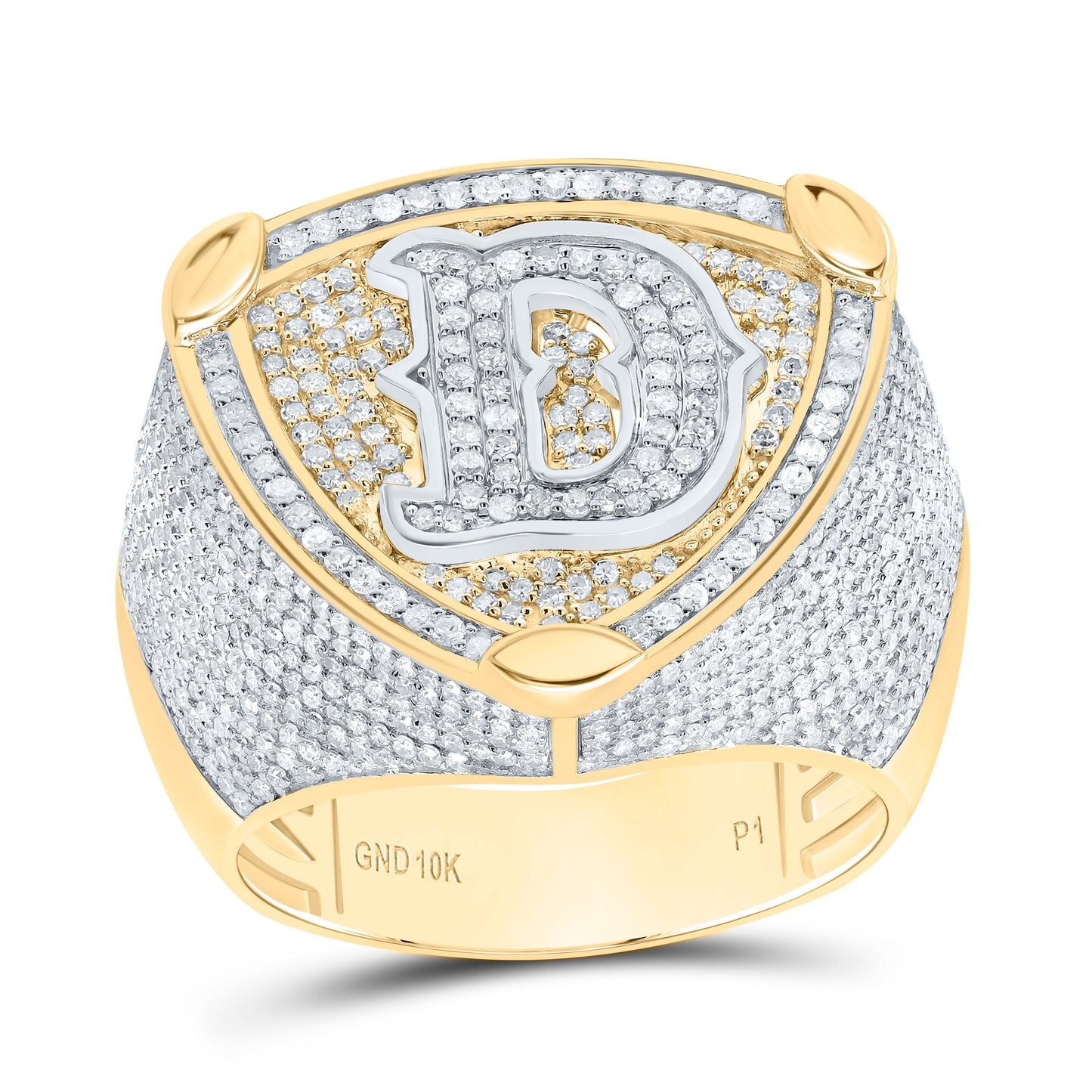 10k Yellow White Gold Diamond Initial Men's Ring