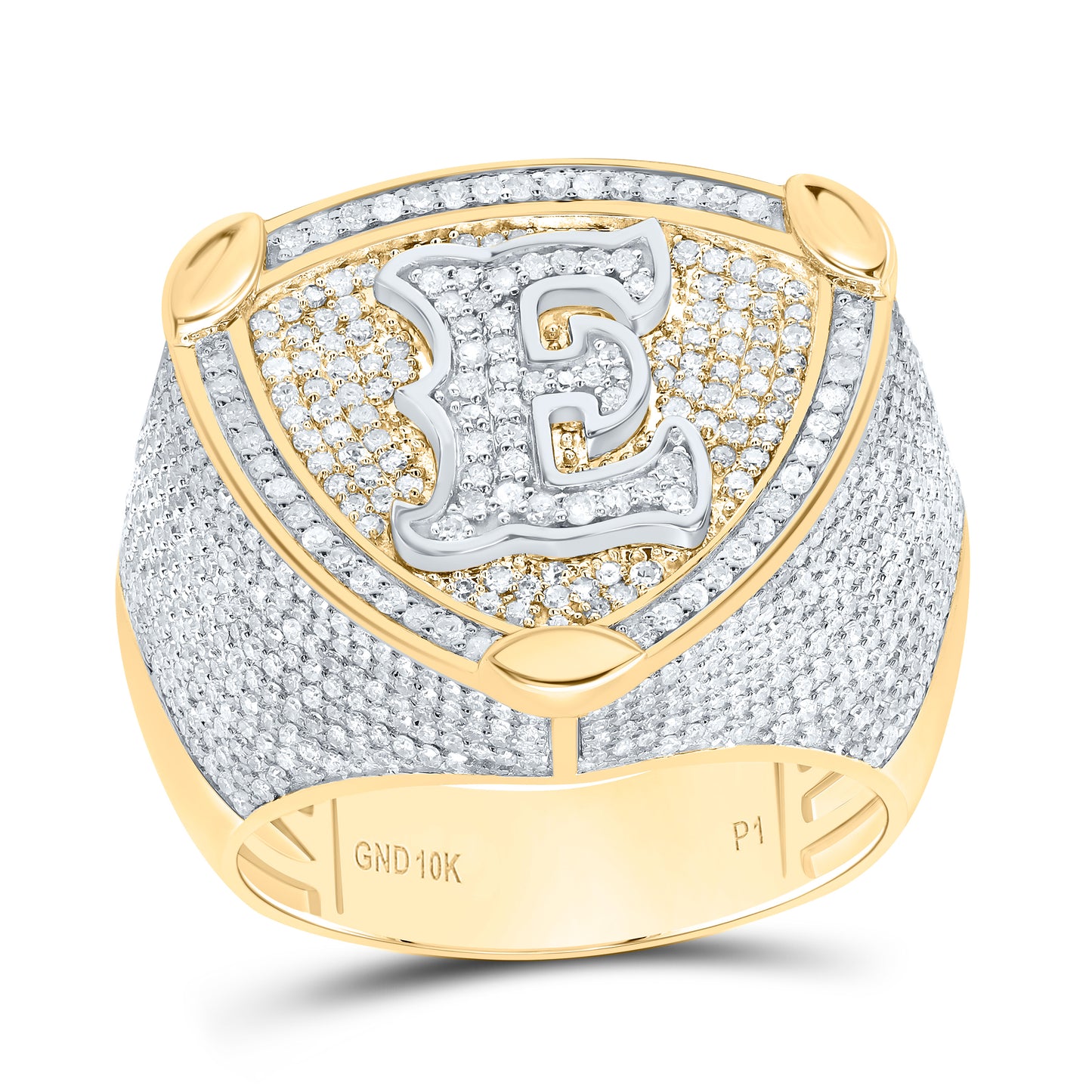 10k Yellow White Gold Diamond Initial Men's Ring