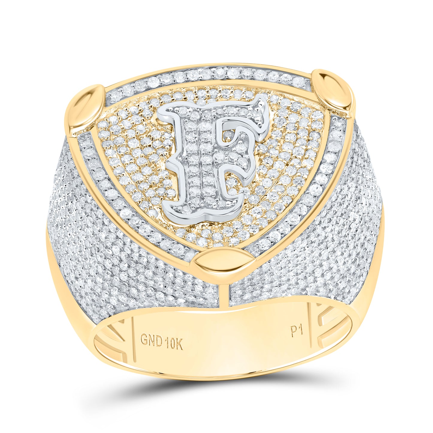 10k Yellow White Gold Diamond Initial Men's Ring