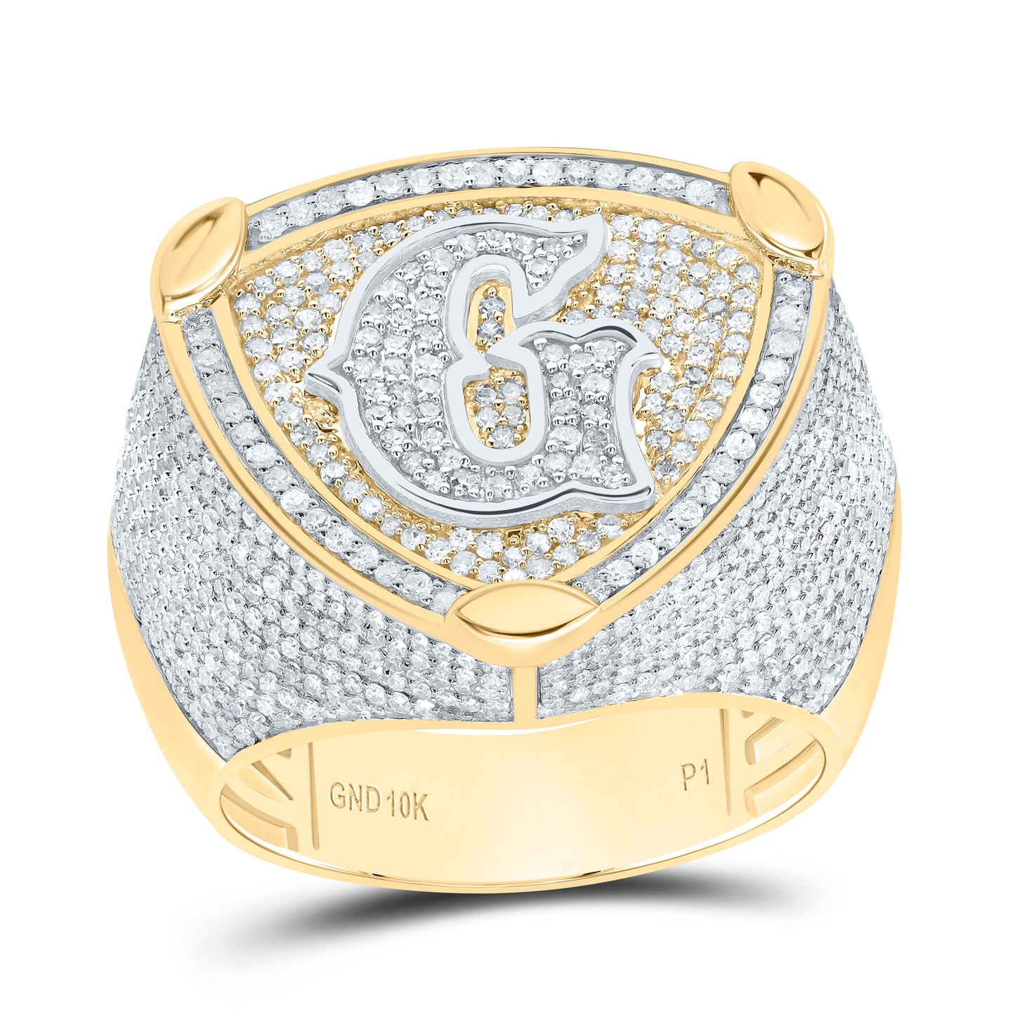 10k Yellow White Gold Diamond Initial Men's Ring