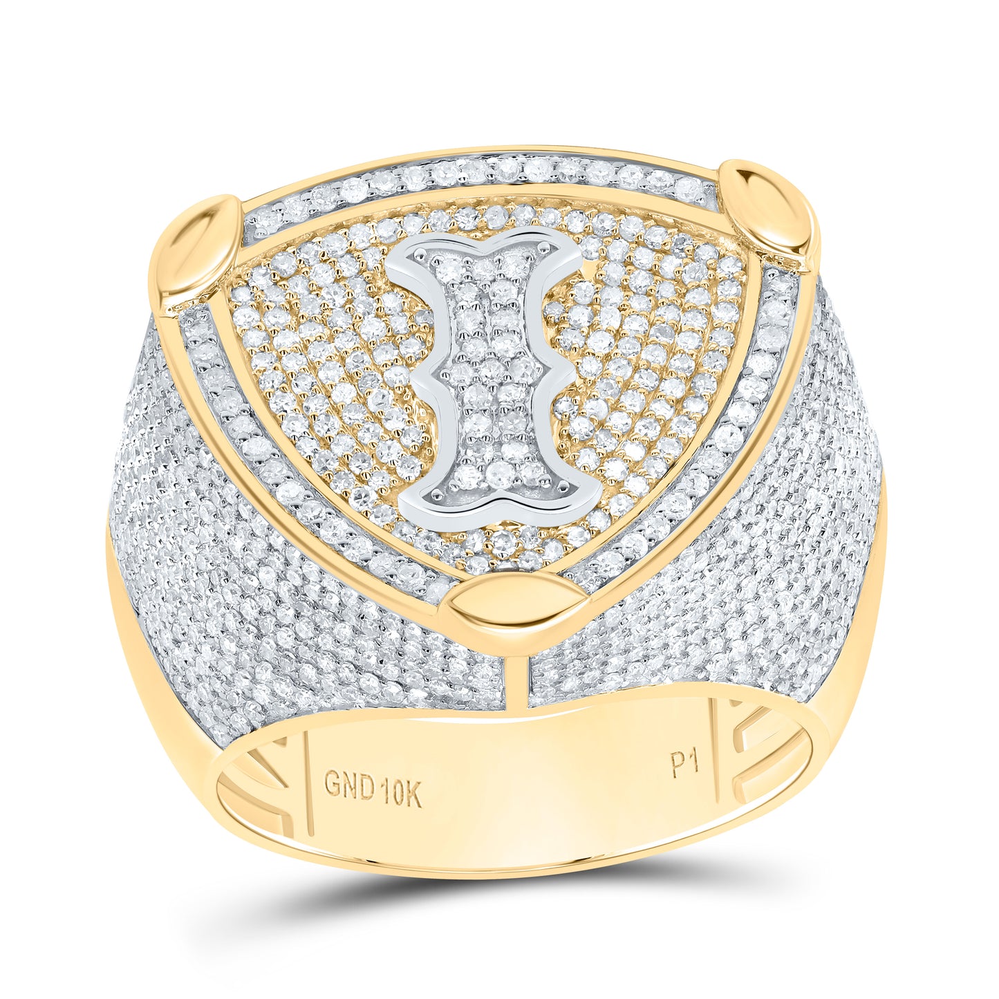 10k Yellow White Gold Diamond Initial Men's Ring