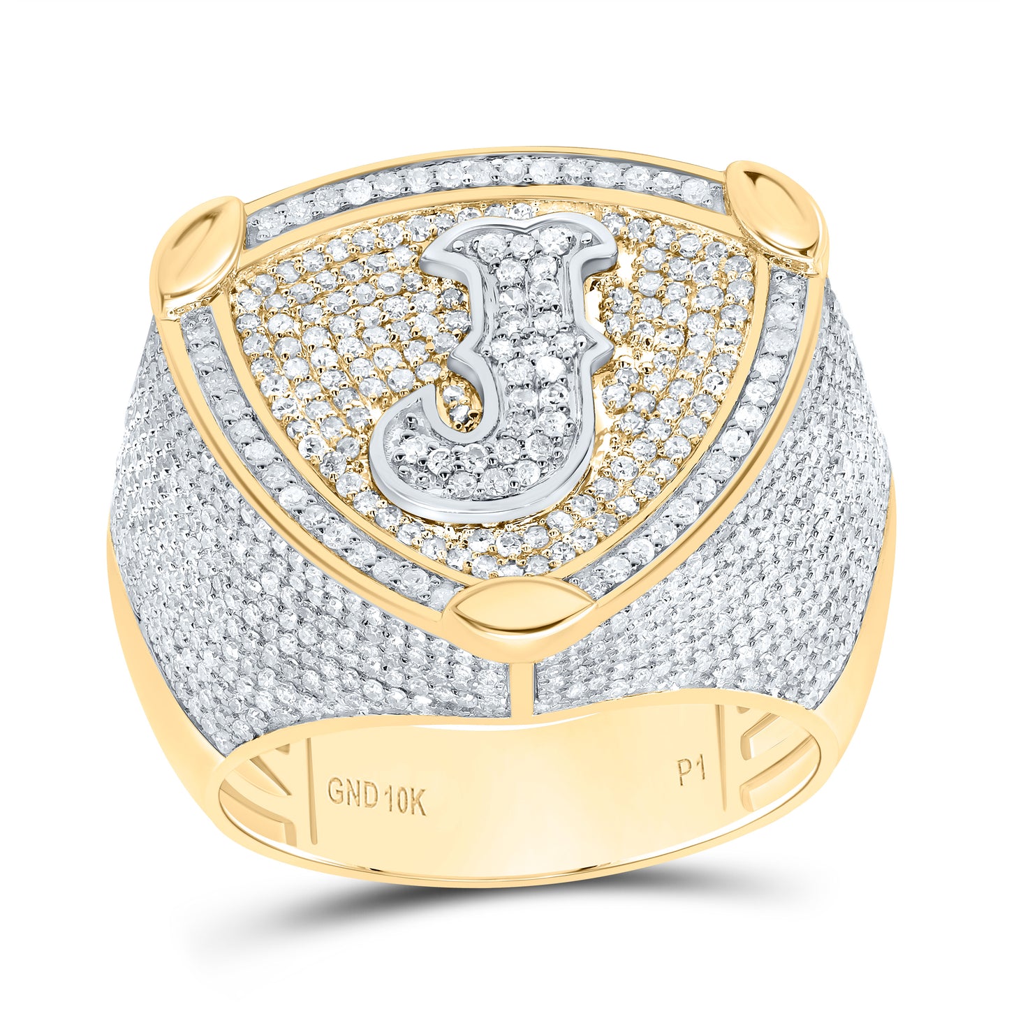 10k Yellow White Gold Diamond Initial Men's Ring