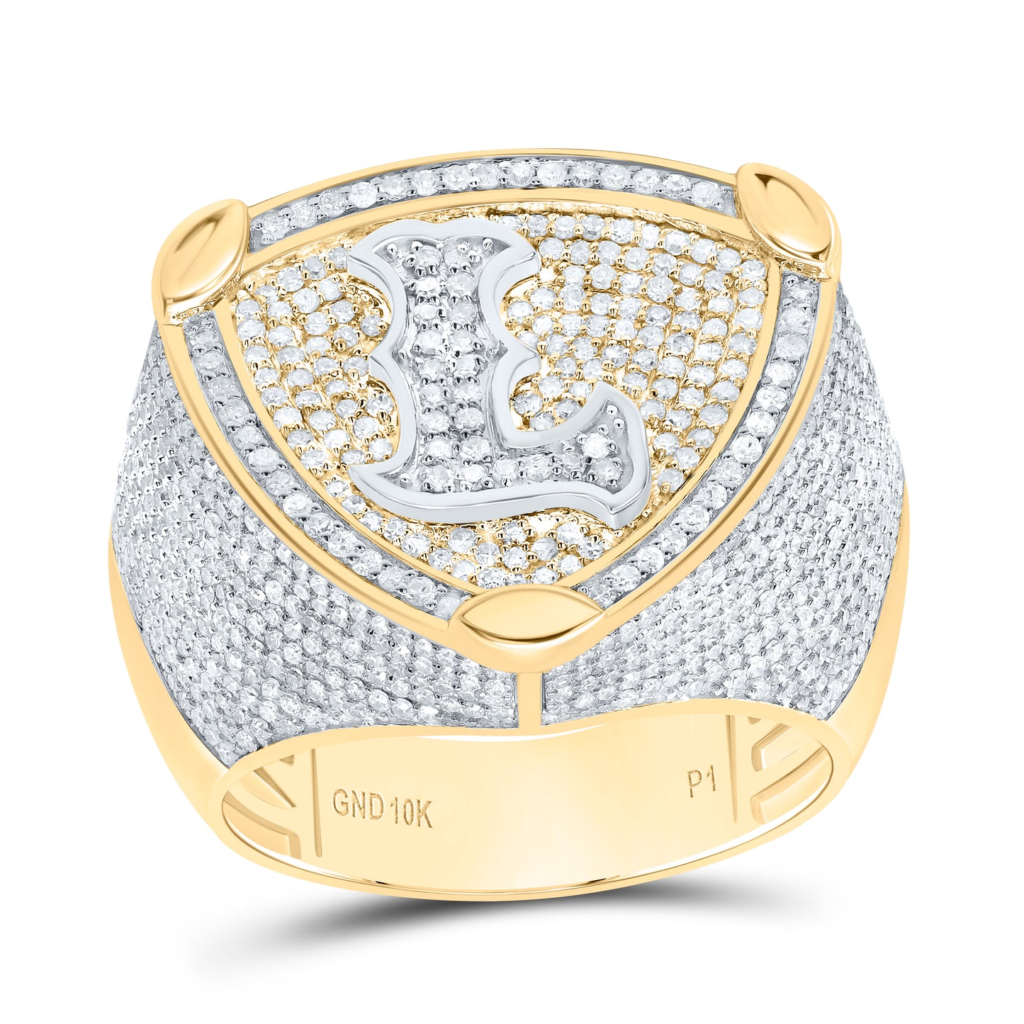 10k Yellow White Gold Diamond Initial Men's Ring