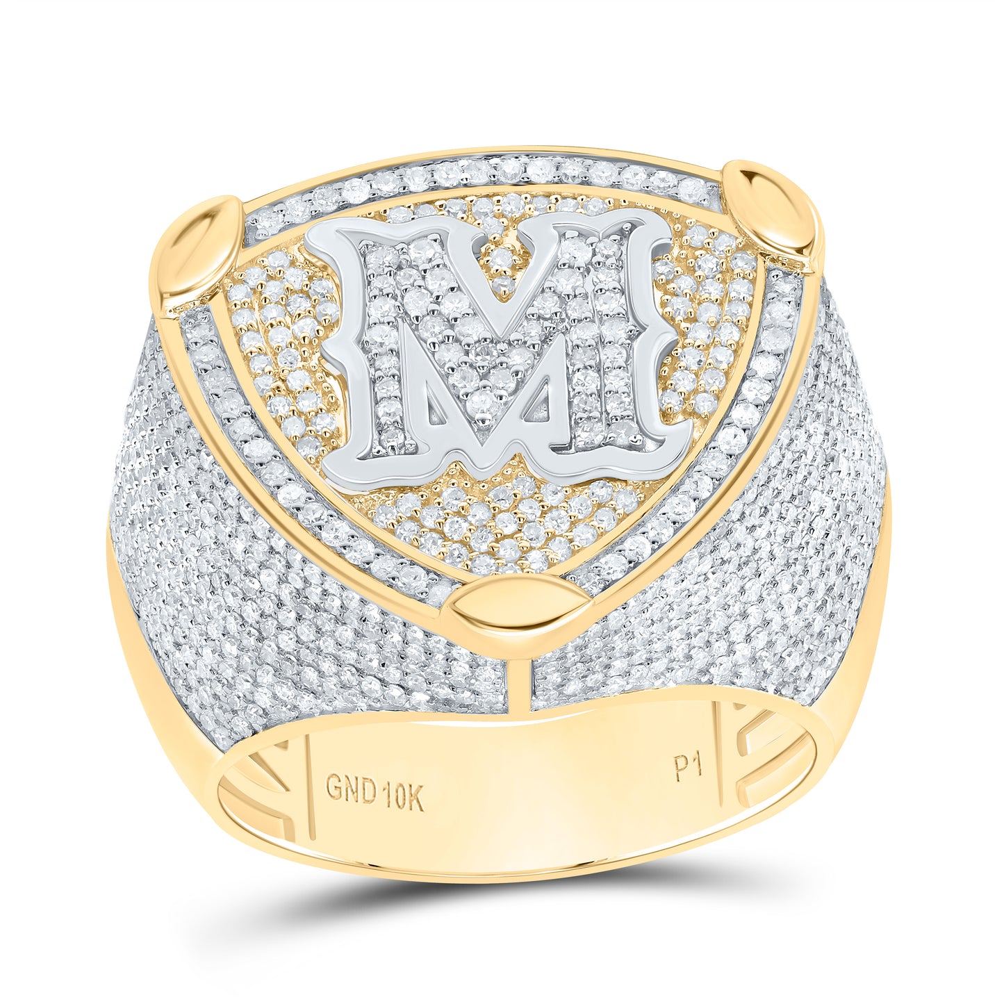 10k Yellow White Gold Diamond Initial Men's Ring