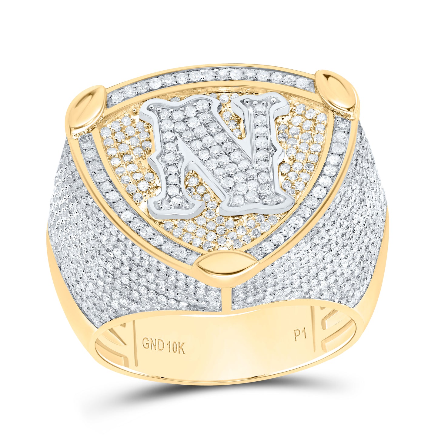 10k Yellow White Gold Diamond Initial Men's Ring