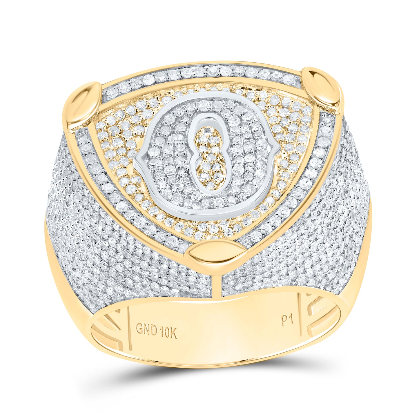 10k Yellow White Gold Diamond Initial Men's Ring