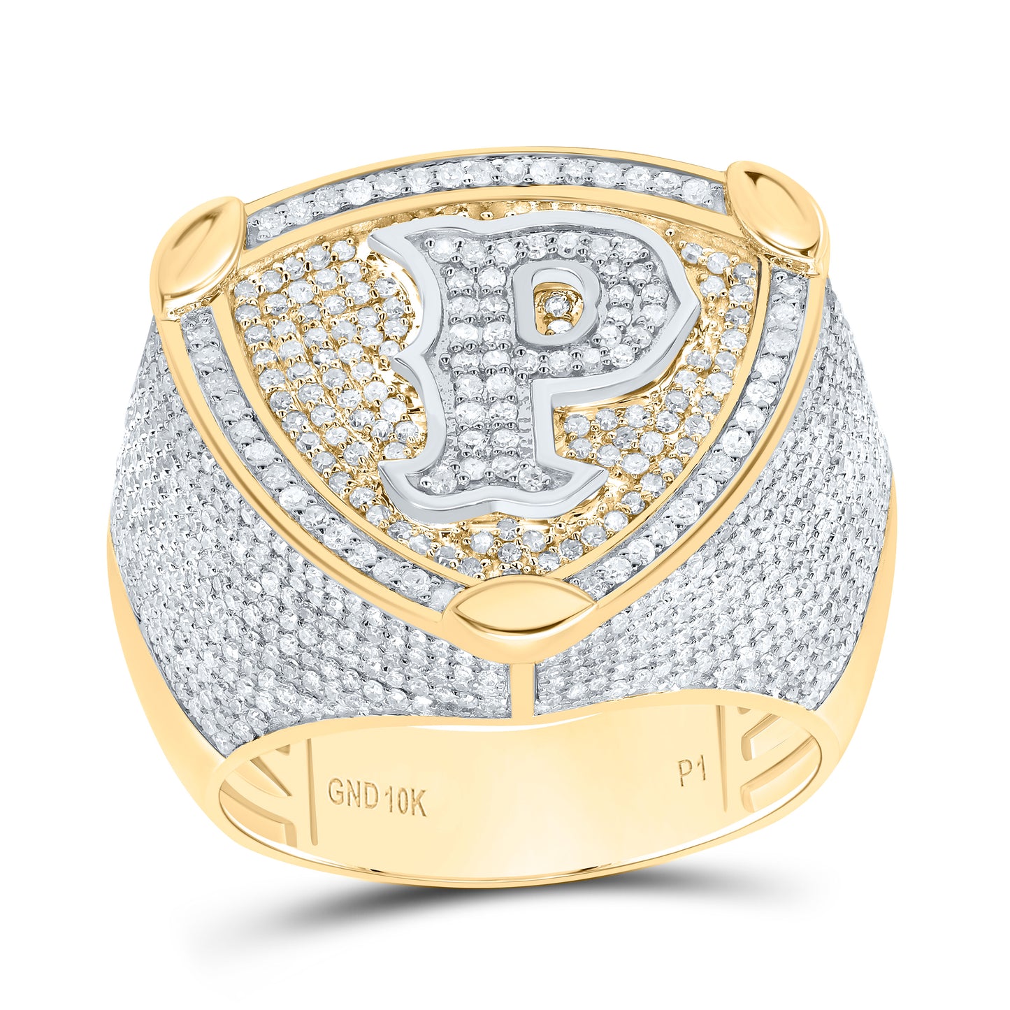 10k Yellow White Gold Diamond Initial Men's Ring