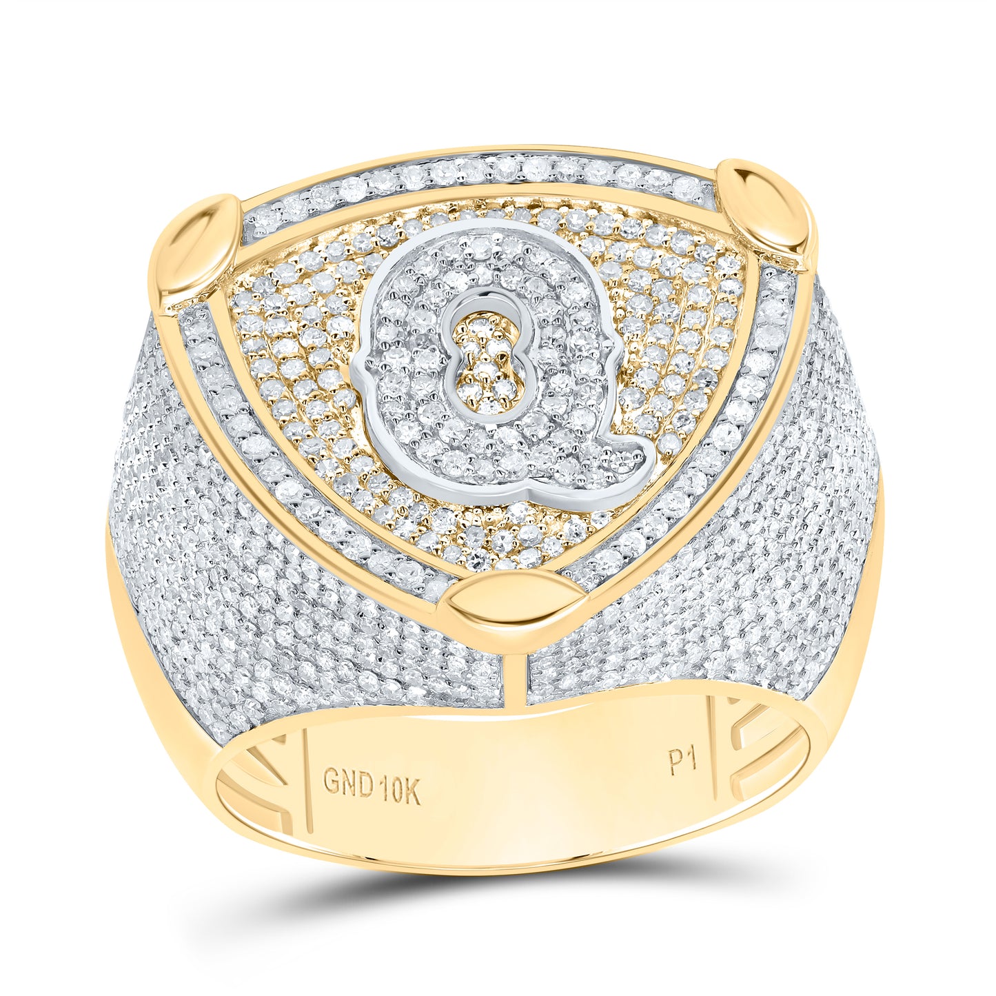 10k Yellow White Gold Diamond Initial Men's Ring