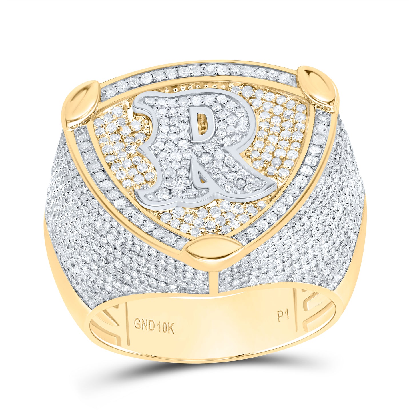 10k Yellow White Gold Diamond Initial Men's Ring